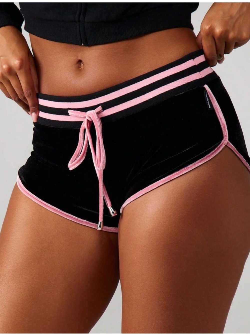 Missguided x Playboy Black Velvet Athletic Shorts with Pink Trim